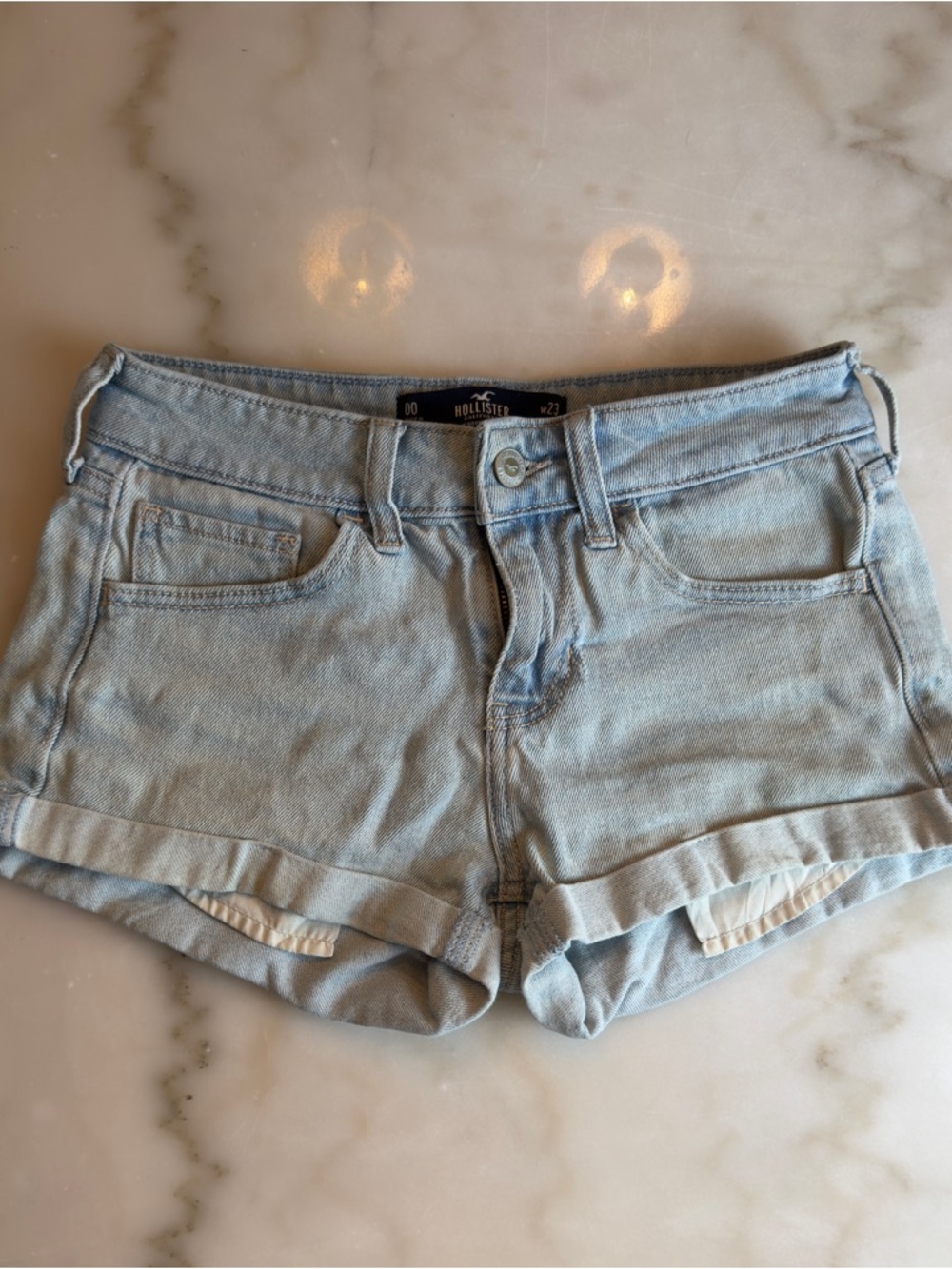 Hollister Women's Light Blue Rolled Hem Denim Shorts